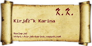 Kirják Karina névjegykártya